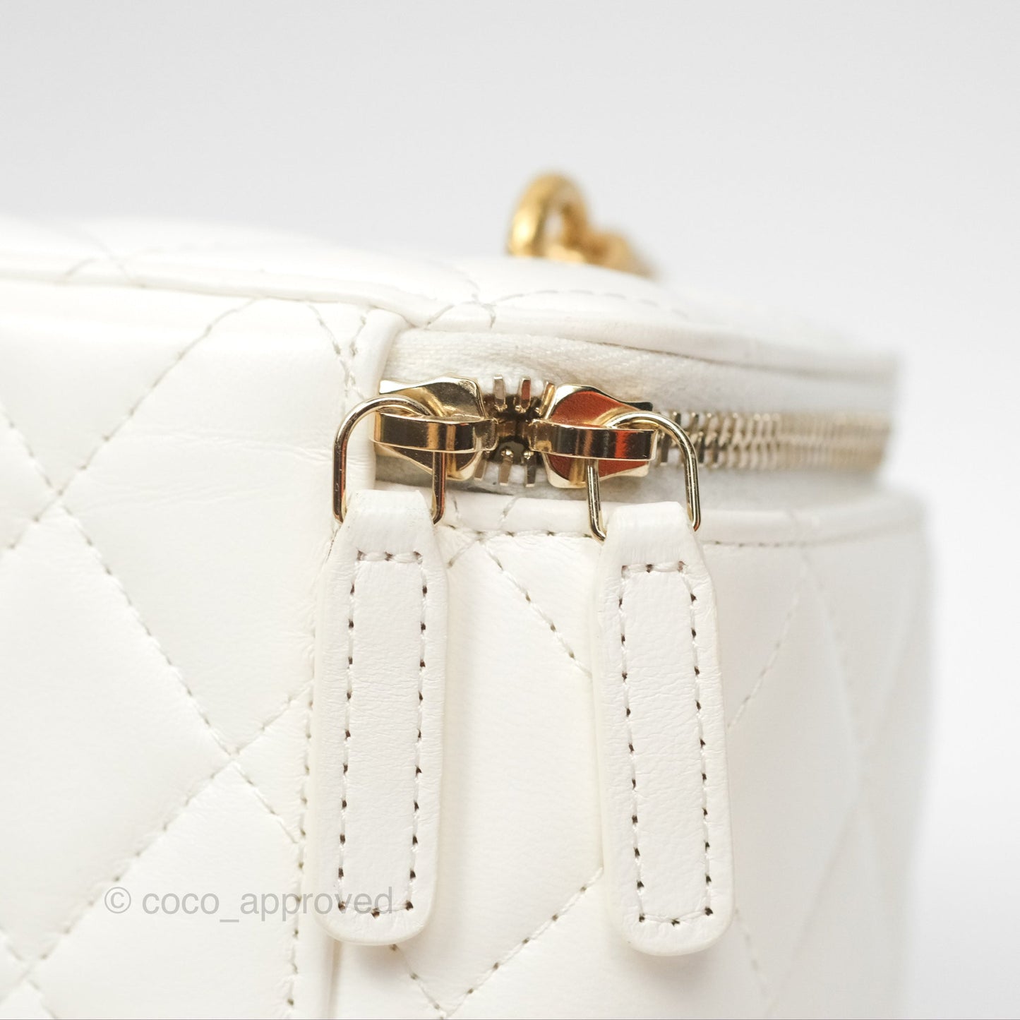 Chanel All Slide Vanity with Adjustable Chain White Lambskin Aged Gold Hardware