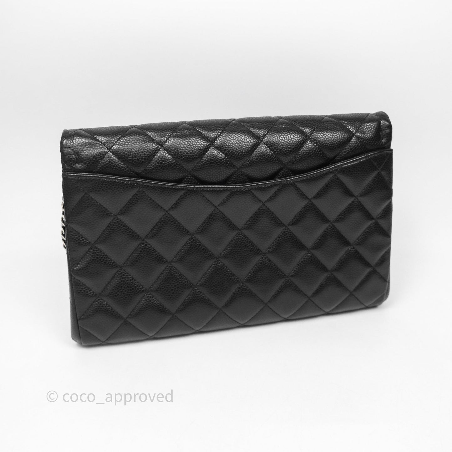 Chanel Quilted Clutch with Chain Black Caviar Silver Hardware