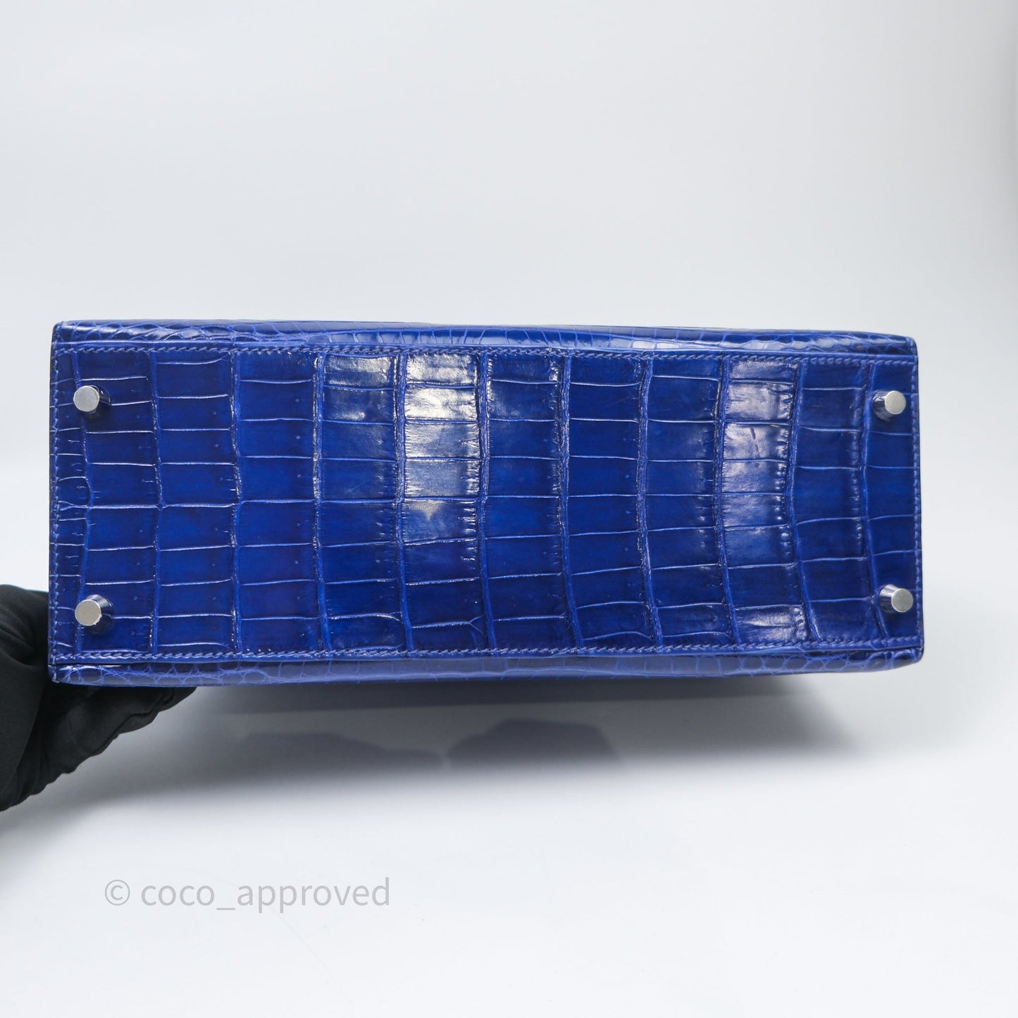 Hermès Kelly 28 Blue Croc Palladium Hardware