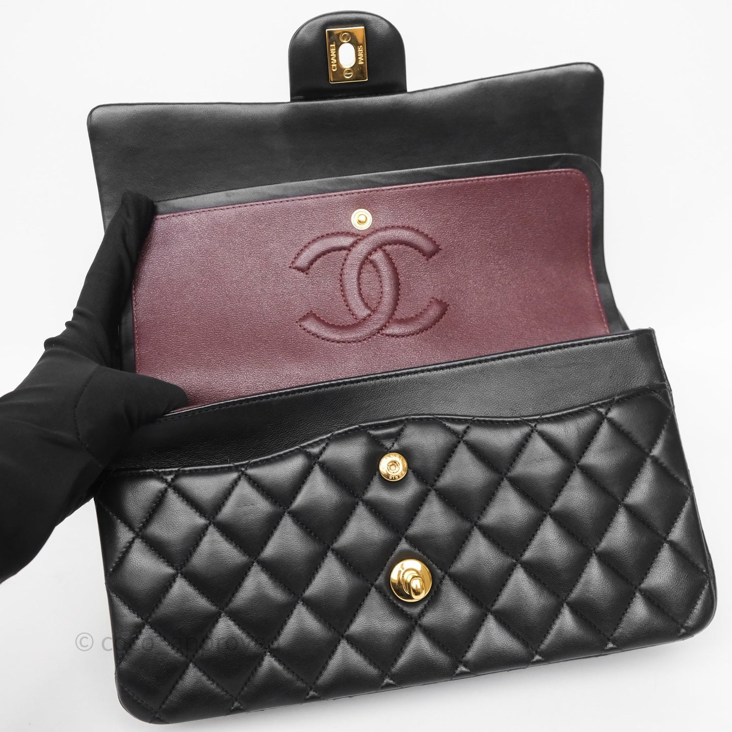 Chanel Quilted Classic M/L Medium Flap  Black Lambskin Gold Hardware