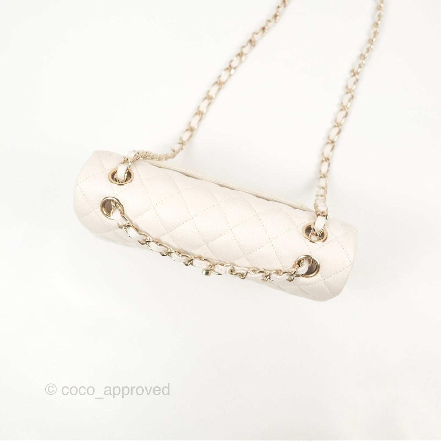 Chanel Small Classic Quilted Flap White Caviar Gold Hardware