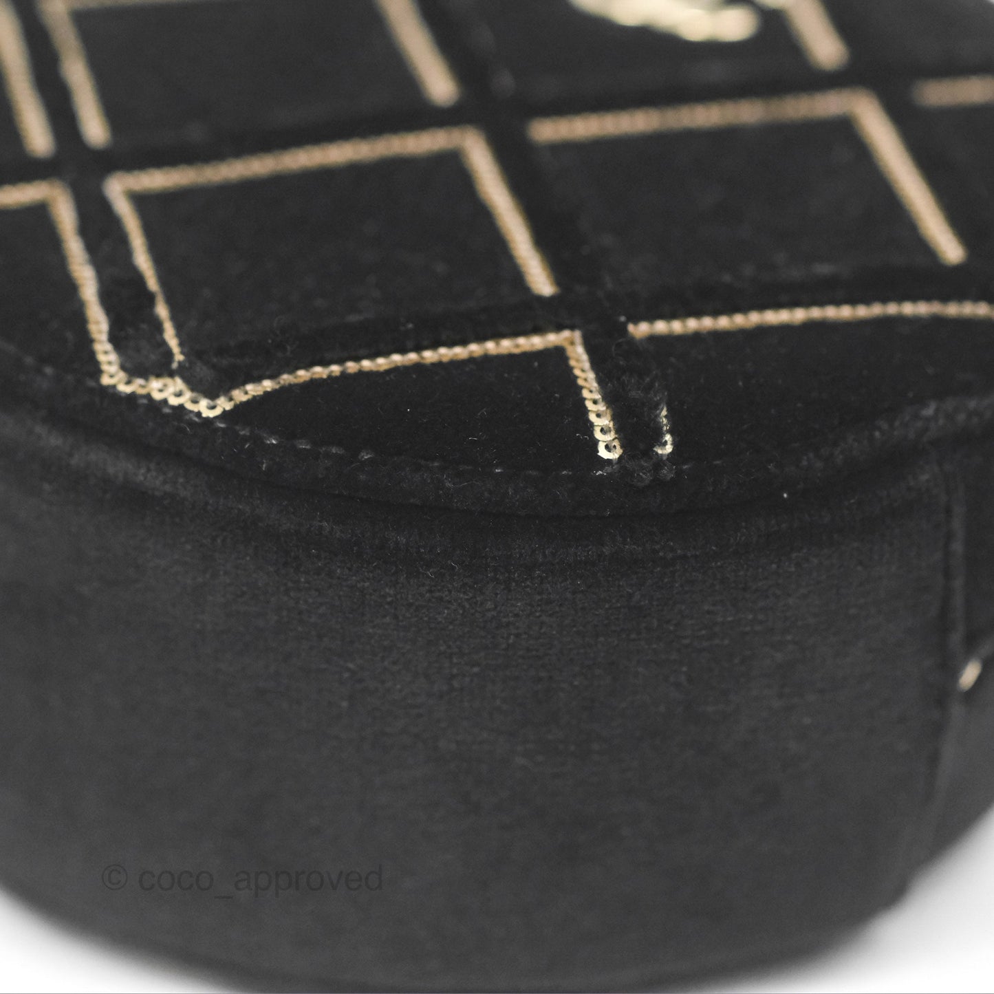 Chanel Quilted Round Clutch With Chain Black Velvet Gold Hardware