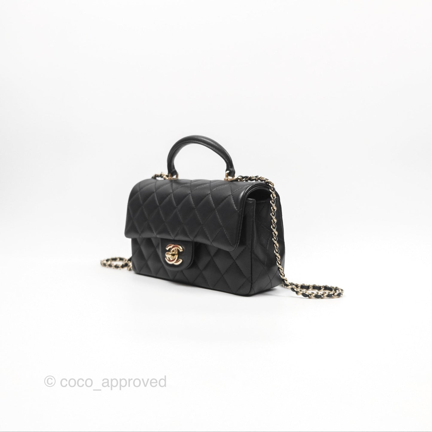 Chanel Top Handle Mini Rectangular Flap Black Lambskin Gold Hardware