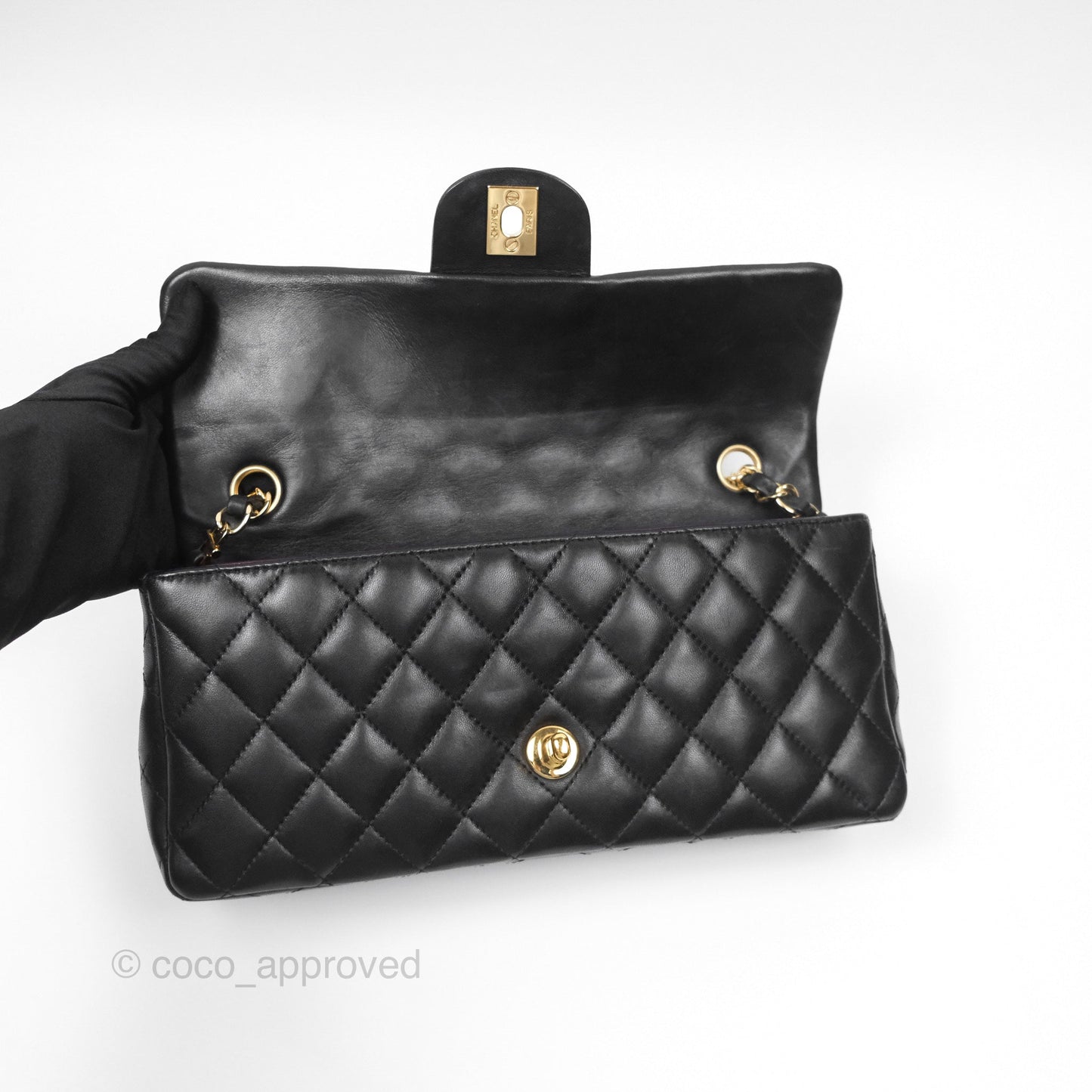 Chanel Quilted East West Flap Bag Black Lambskin Gold Hardware