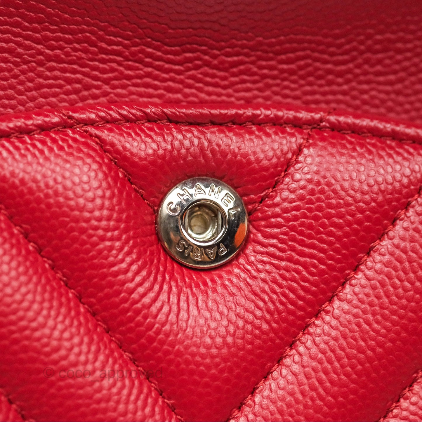 Chanel Medium Classic Flap Chevron Red Caviar Silver Hardware