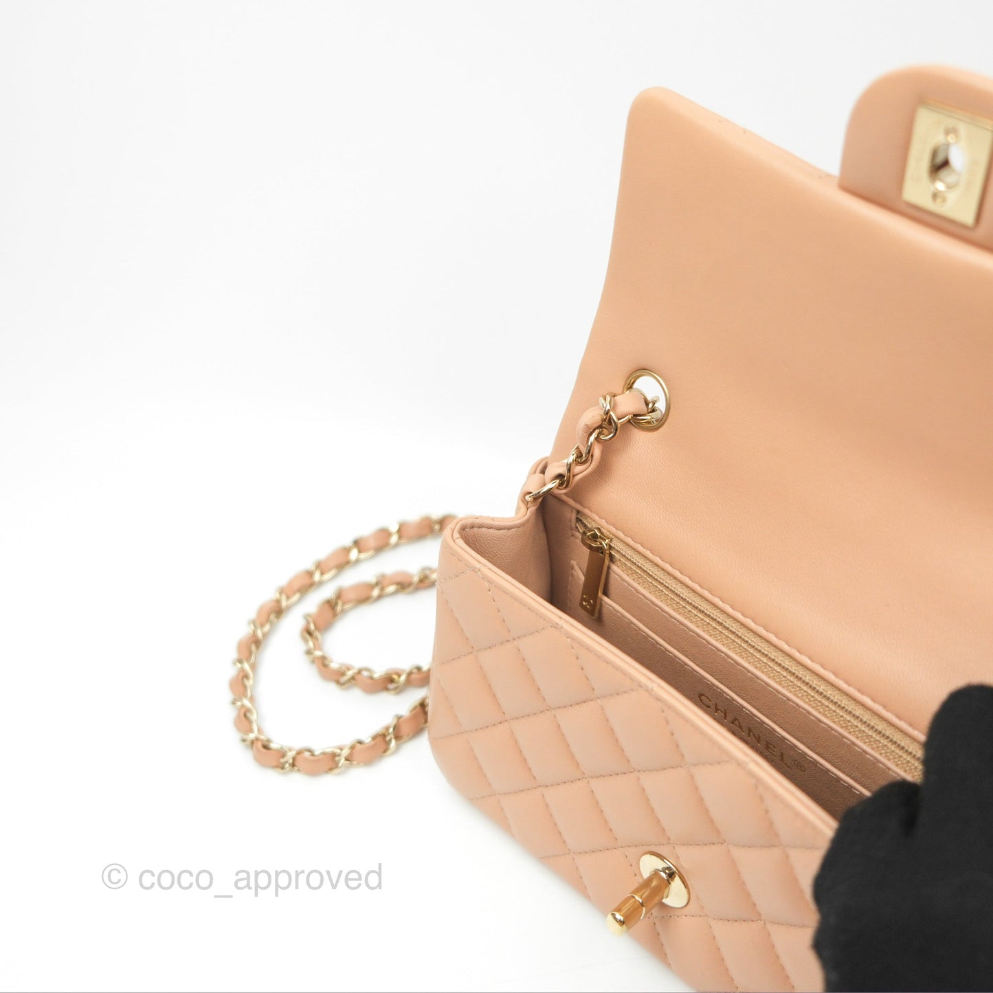 Chanel Quilted Mini Rectangular Beige Lambskin Gold Hardware
