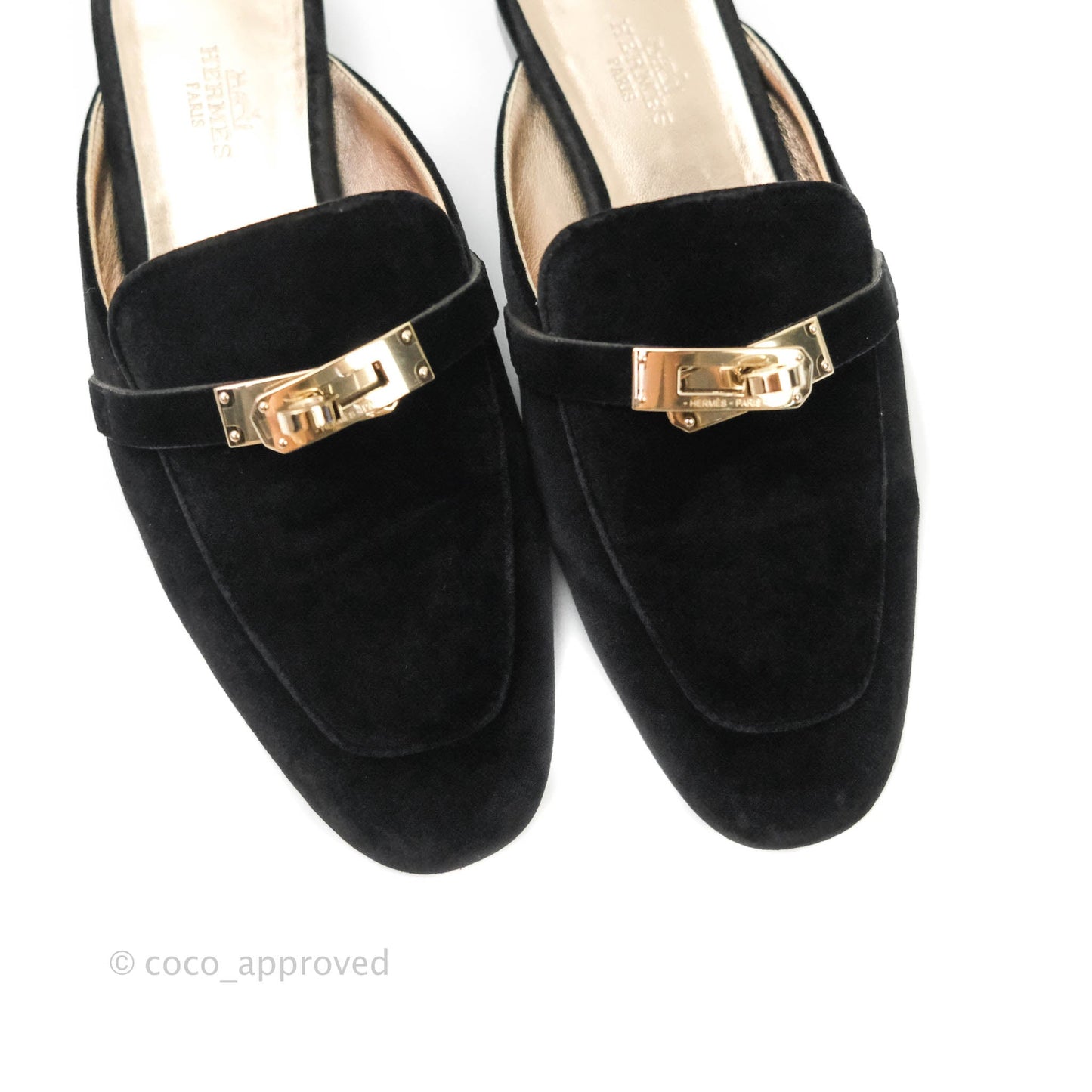 Hermès Oz Velvet Mules in Black Gold Hardware