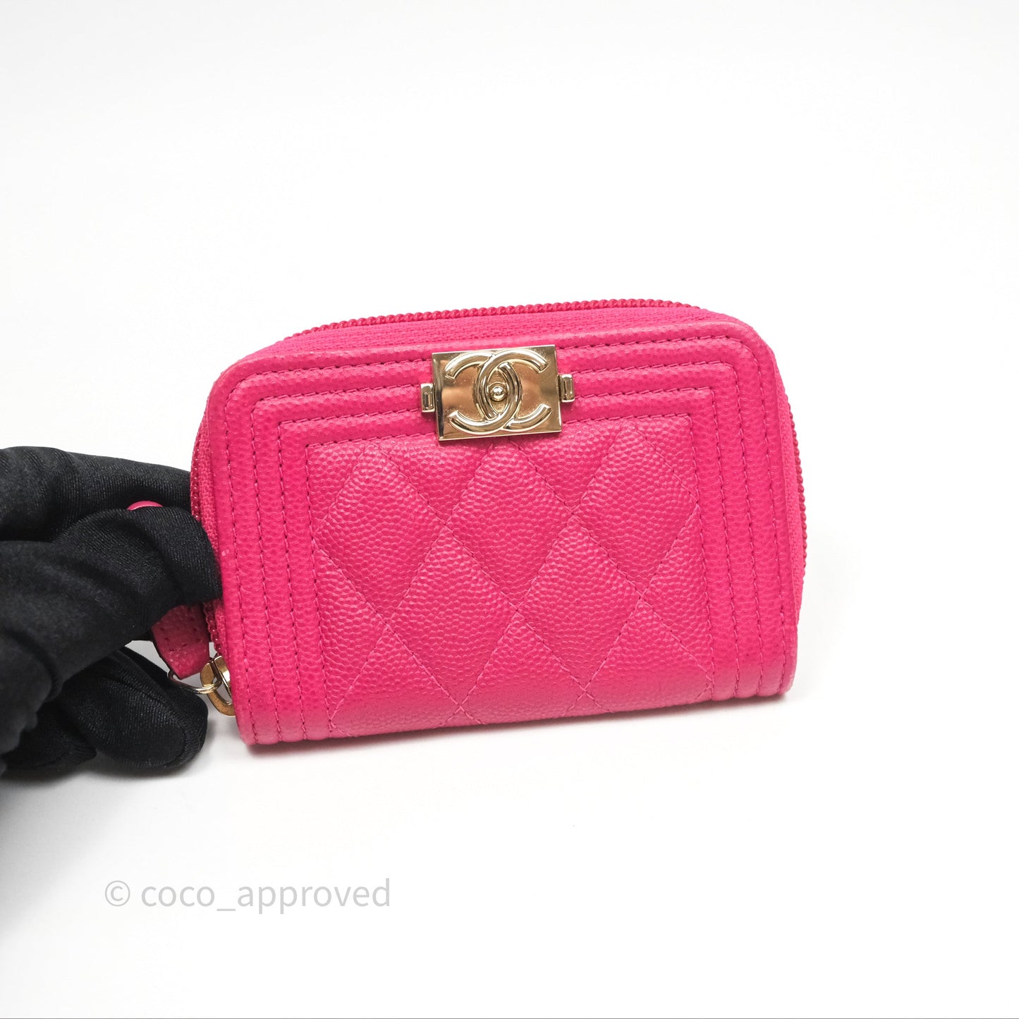 Chanel Boy Zipped Coin Purse Hot Pink Caviar Gold Hardware