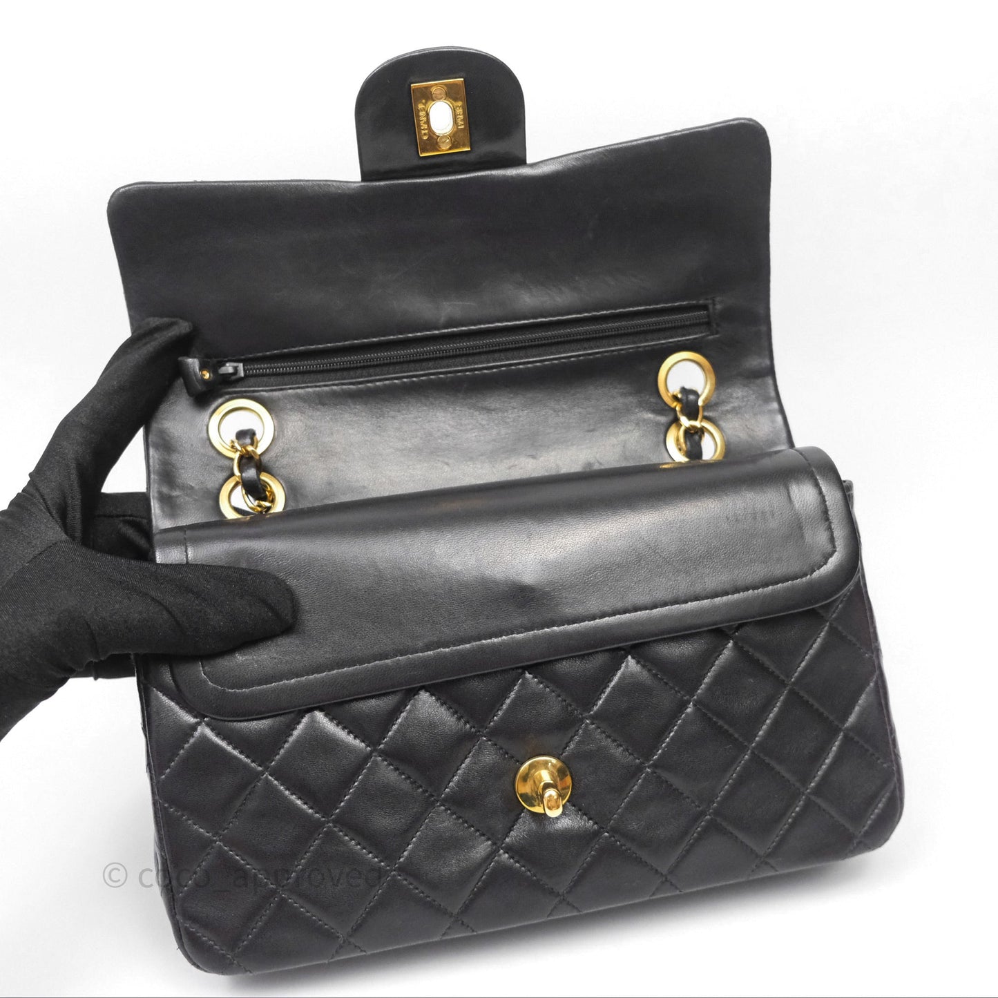 Chanel Vintage Lambskin Small Double Flap Bag Black Gold Hardware
