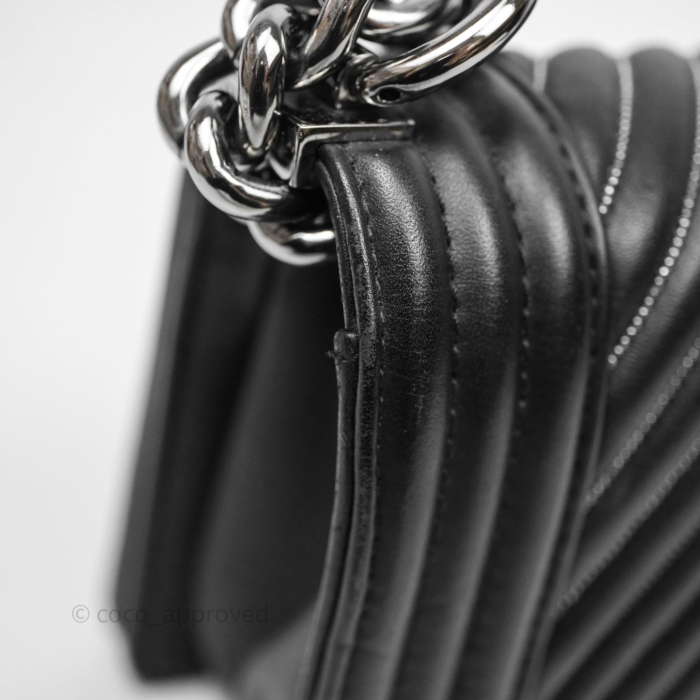 Chanel Small Boy Beaded Chevron Black Lambskin Silver Hardware