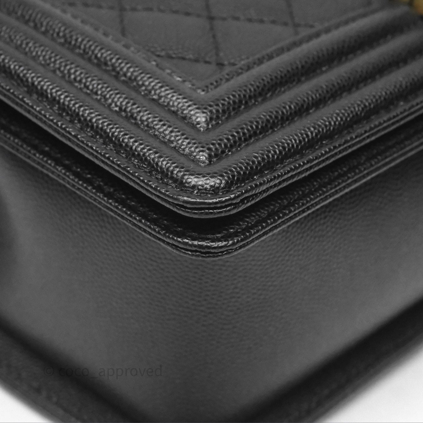 Chanel Quilted Medium Boy Black Caviar Aged Gold Hardware