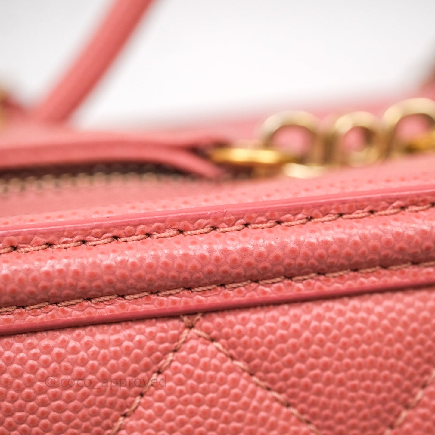 Chanel Medium CC Filigree Vanity Case Quilted Pink Caviar Aged Gold Hardware