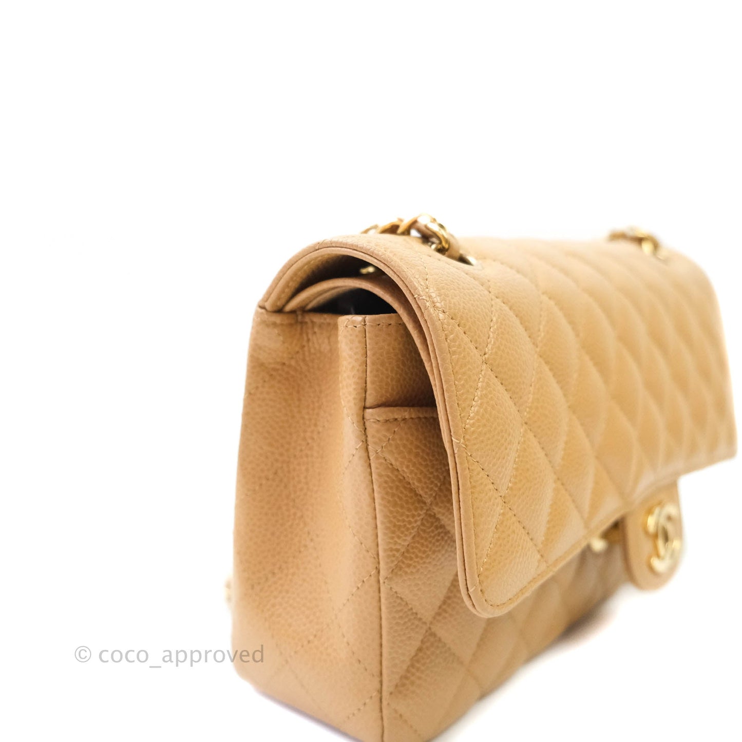 Chanel Classic M/L Medium Double Flap Dark Beige Caviar 24K Gold Hardware
