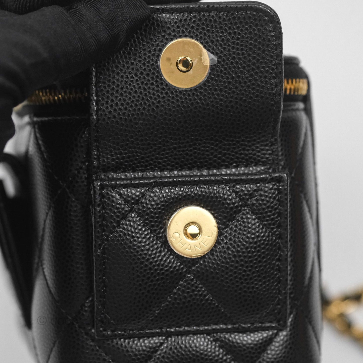 Chanel Cargo Pocket Top Handle Vanity with Chain Black Caviar Gold Hardware