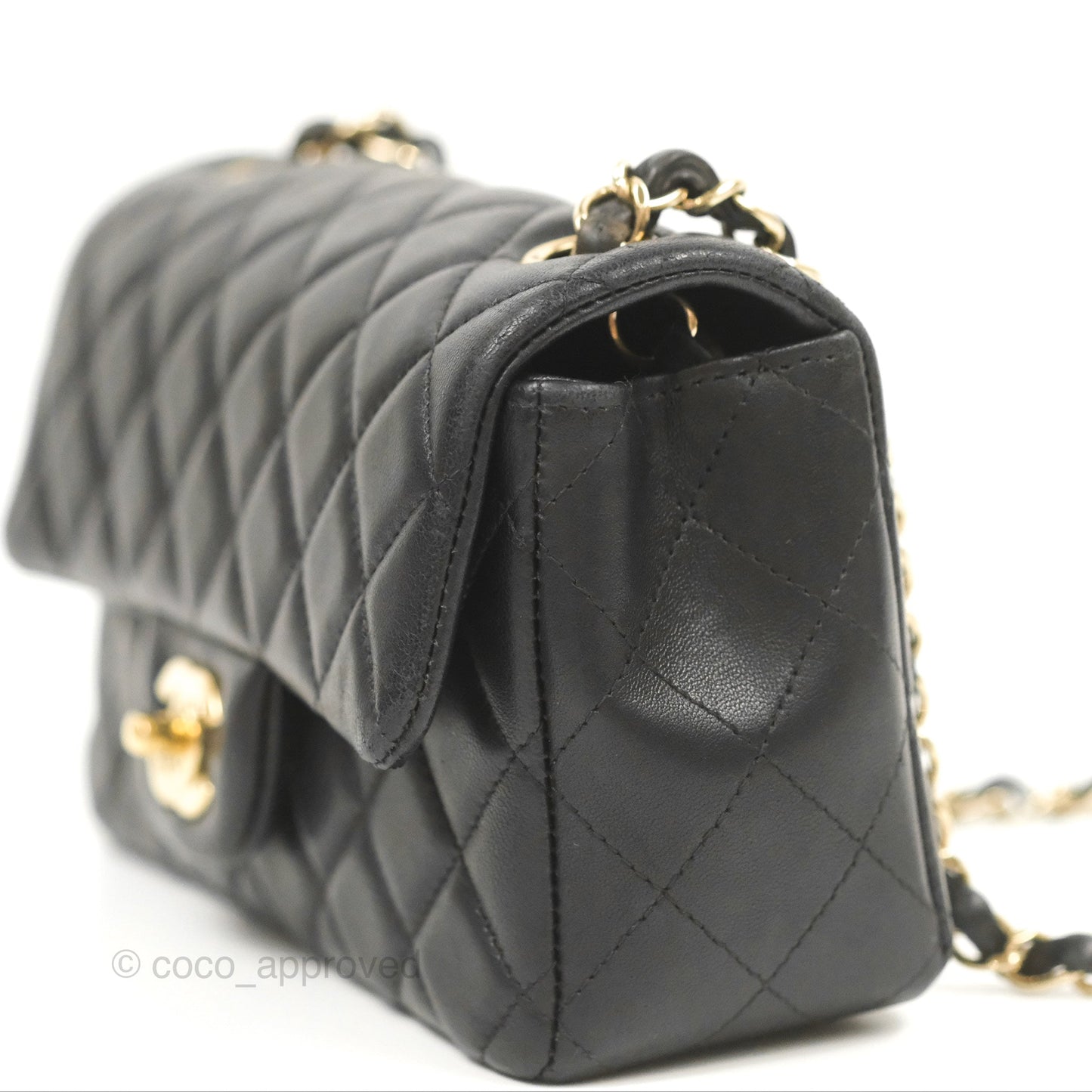 Chanel Quilted Mini Rectangular Flap Black Lambskin Gold Hardware