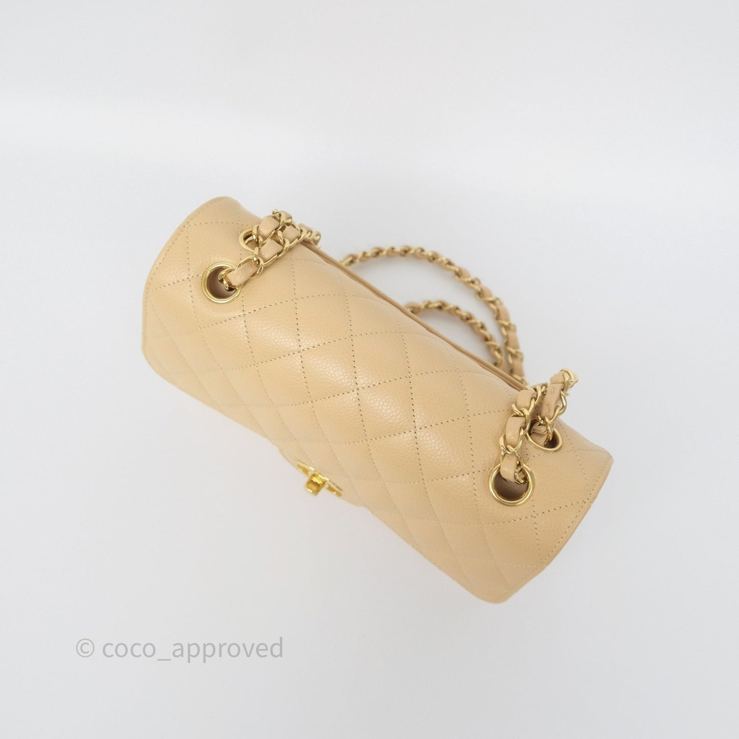 Chanel Small Classic Flap Quilted Beige Caviar Gold Hardware