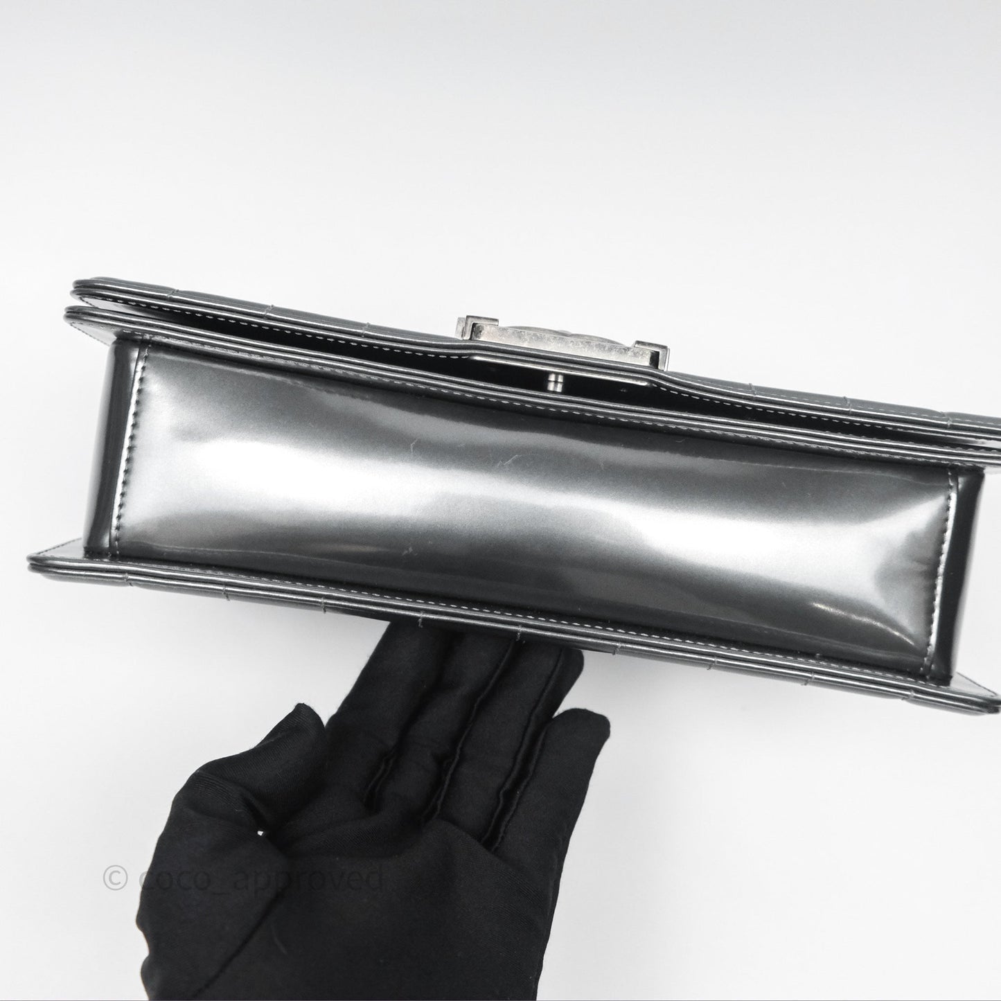 Chanel Medium Boy Metallic Dark Grey Iridescent Glazed Calfskin Ruthenium Hardware