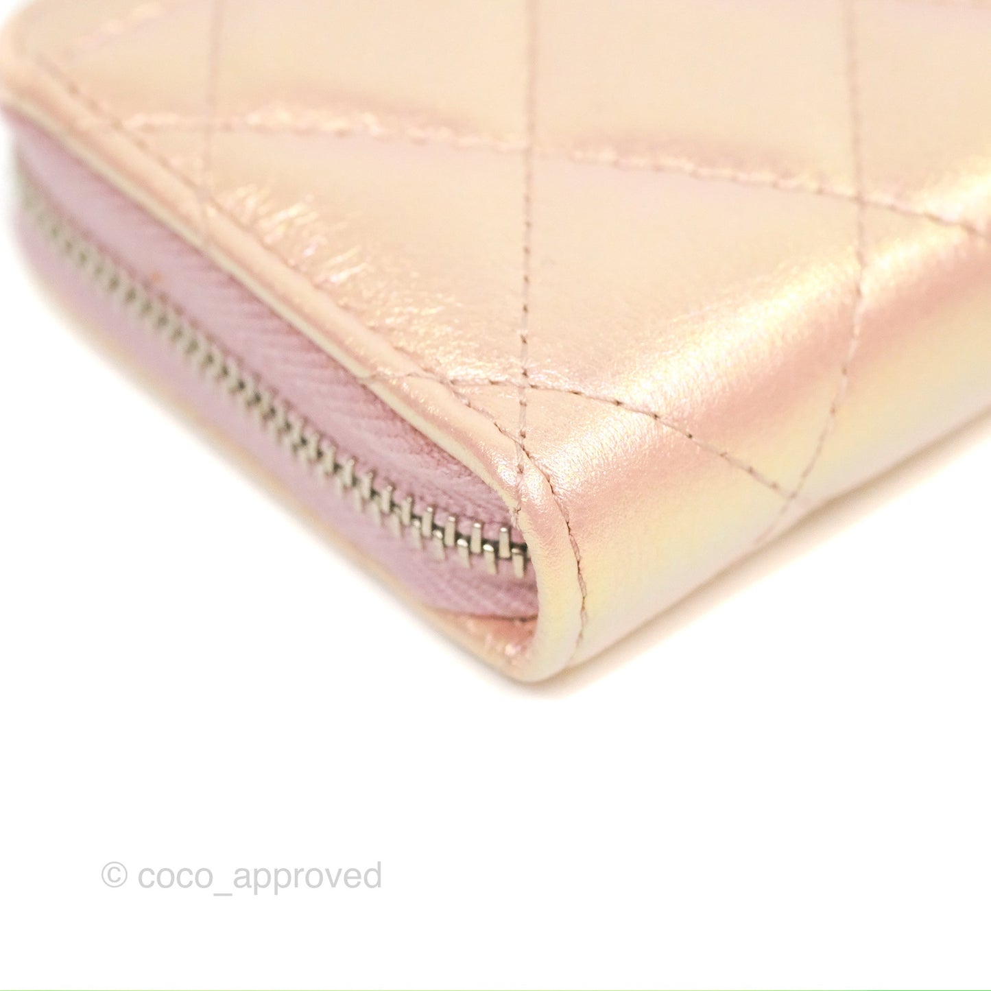 Chanel Classic Zipped Coin Purse Iridescent Pink Calfskin Silver Hardware