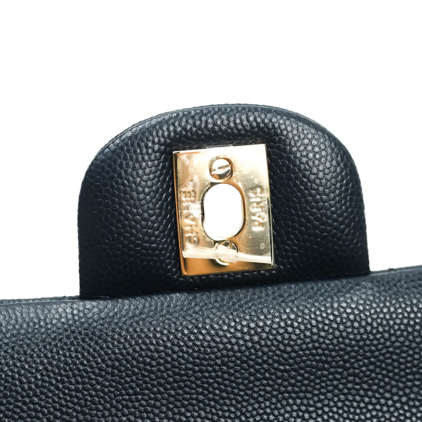 Chanel Quilted M/L Medium Double Flap Navy Caviar Gold Hardware
