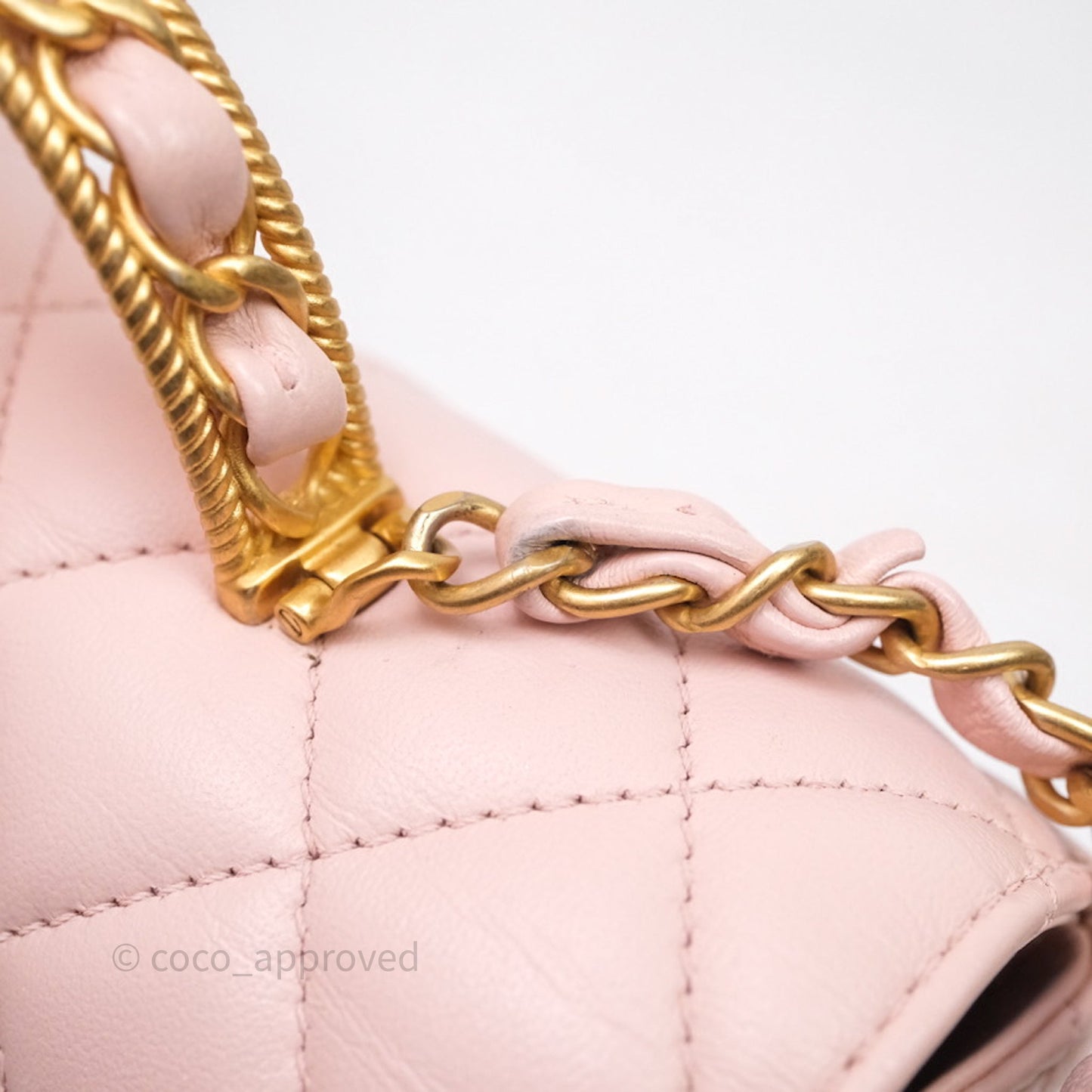 Chanel Top Handle Mini Rectangular Flap Bag Pink Lambskin Aged Gold Hardware