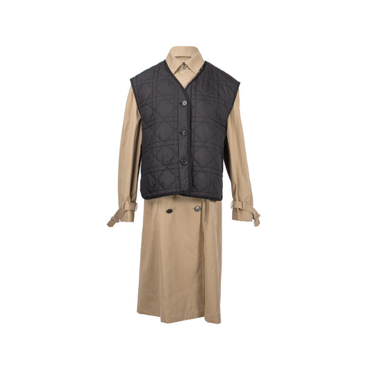 Luxury Dior Size 36 Trench Coat With Macrocannage Quilted Vest Cotton/Polyester Beige/Black