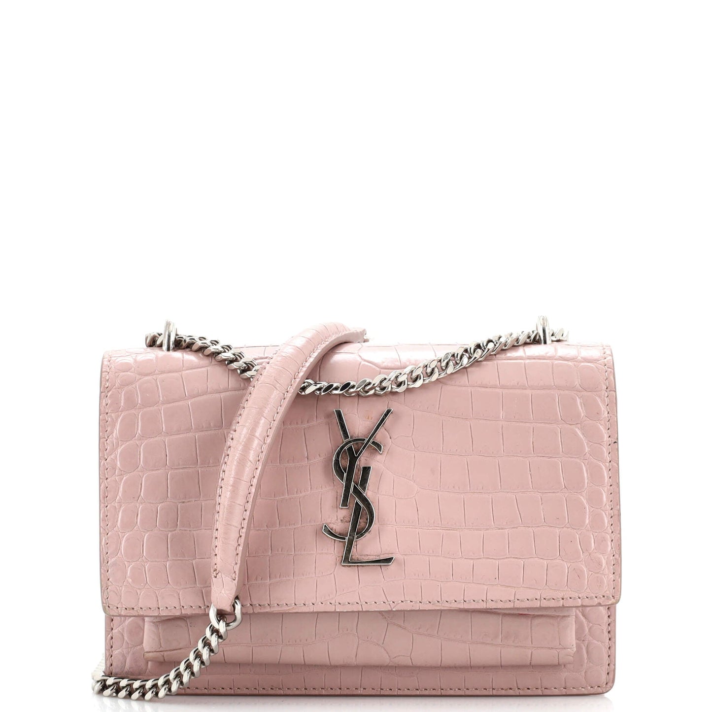 Luxury Saint Laurent Sunset Chain Wallet Crocodile Embossed Leather