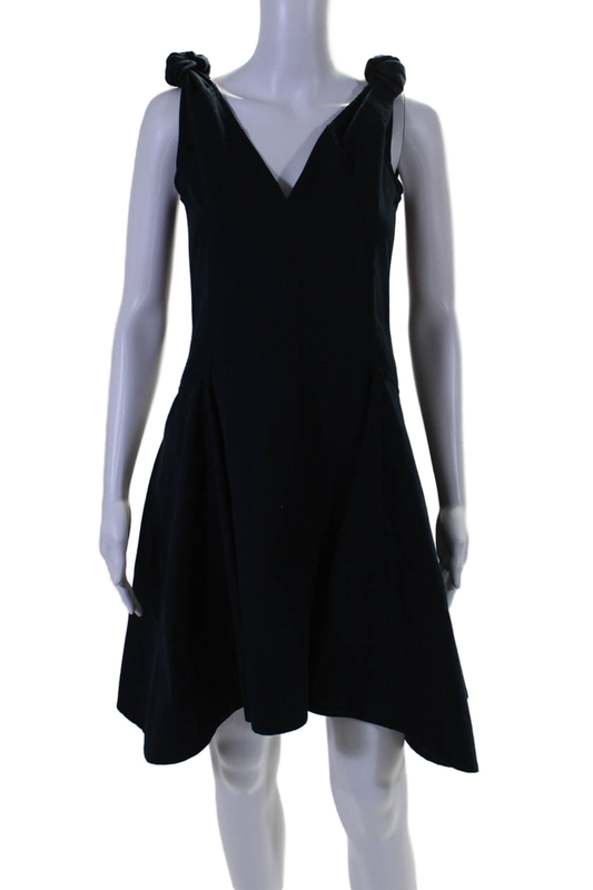 Luxury Bottega Veneta Womens Back Zip Knotted Shoulder A Line Skirt Navy