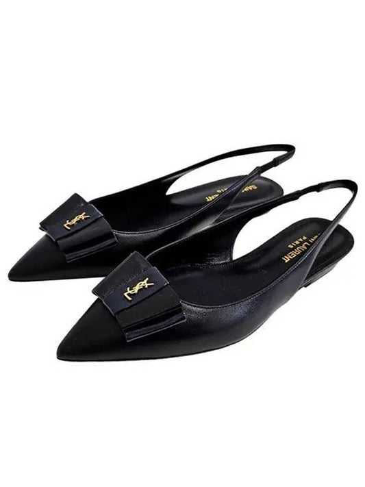 Luxury Saint Laurent Women's Anais Patent Logo Slingback Flats Black