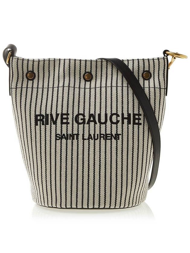 Luxury Saint Laurent Rive Gauche Striped Canvas Leather Bucket Bag Cream Black