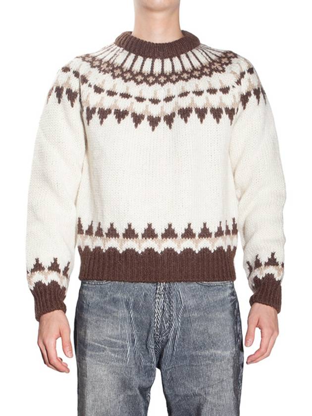 Luxury Saint Laurent Men's Wool Mohair Rib Knit Top Beige