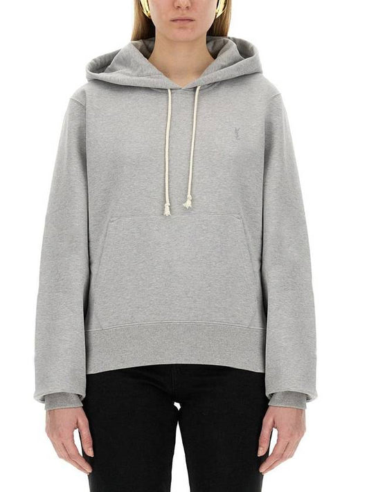 Luxury Saint Laurent Cassandre Organic Cotton Hoodie Grey