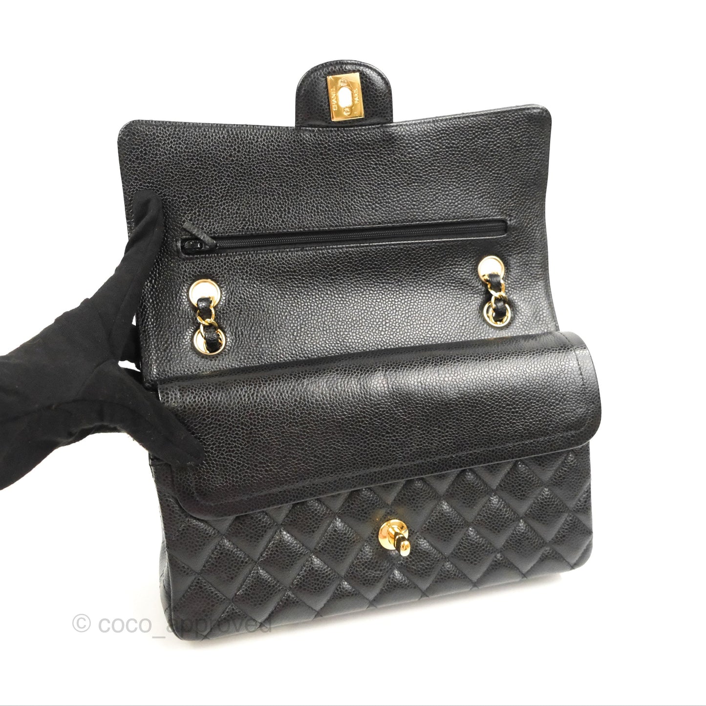 Chanel Classic M/L Medium Flap Quilted Black Caviar Gold Hardware