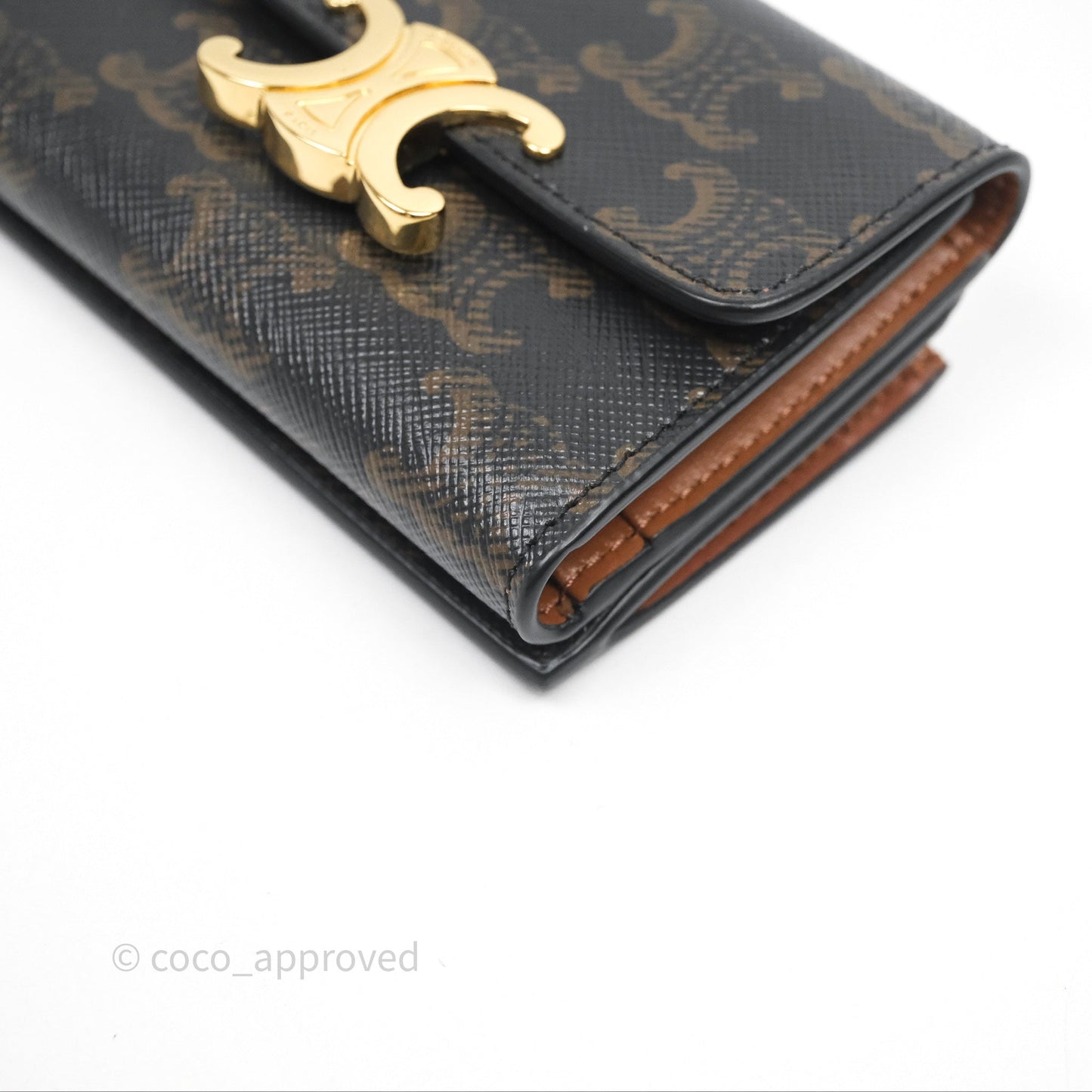 Celine Compact Wallet with Coin Triomphe Canvas Tan Lambskin