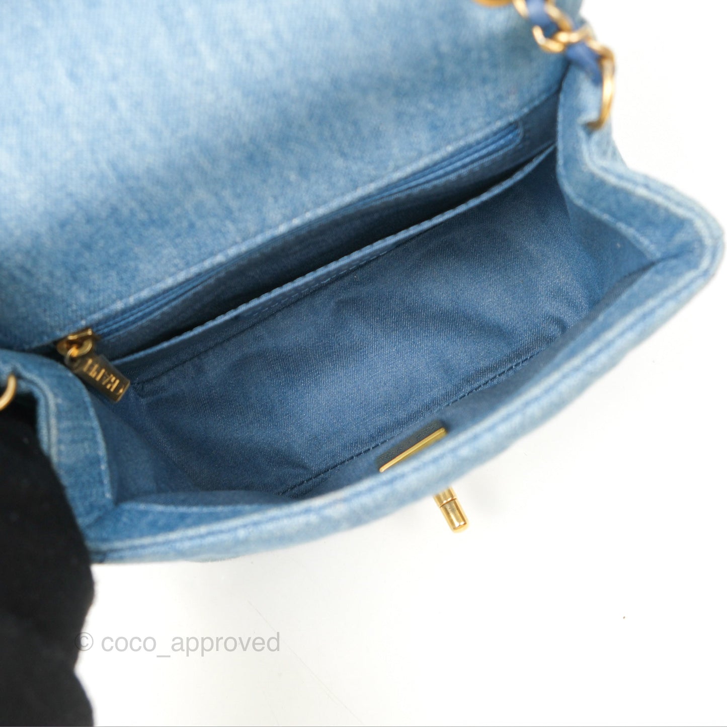 Chanel Mini Square Pearl Crush Quilted Denim Aged Gold Hardware
