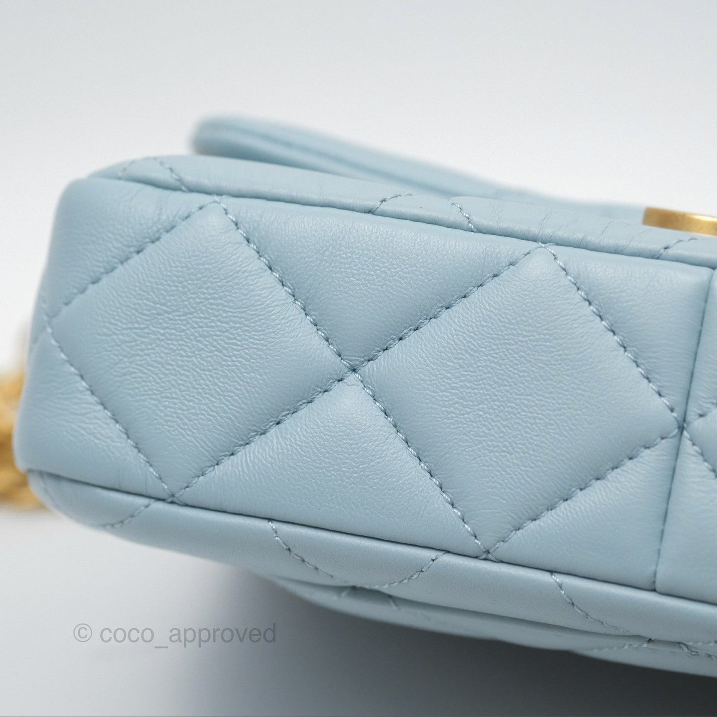 Chanel Quilted Enamel Pending CC Small Square Flap Baby Blue Lambskin 22P