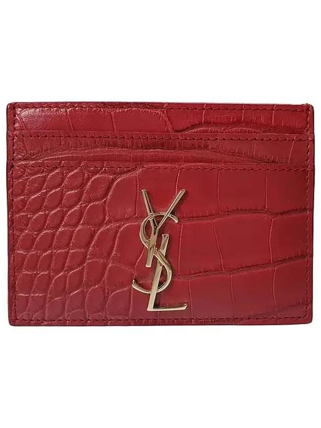 Luxury Saint Laurent Monogram Crocodile Card Wallet Red