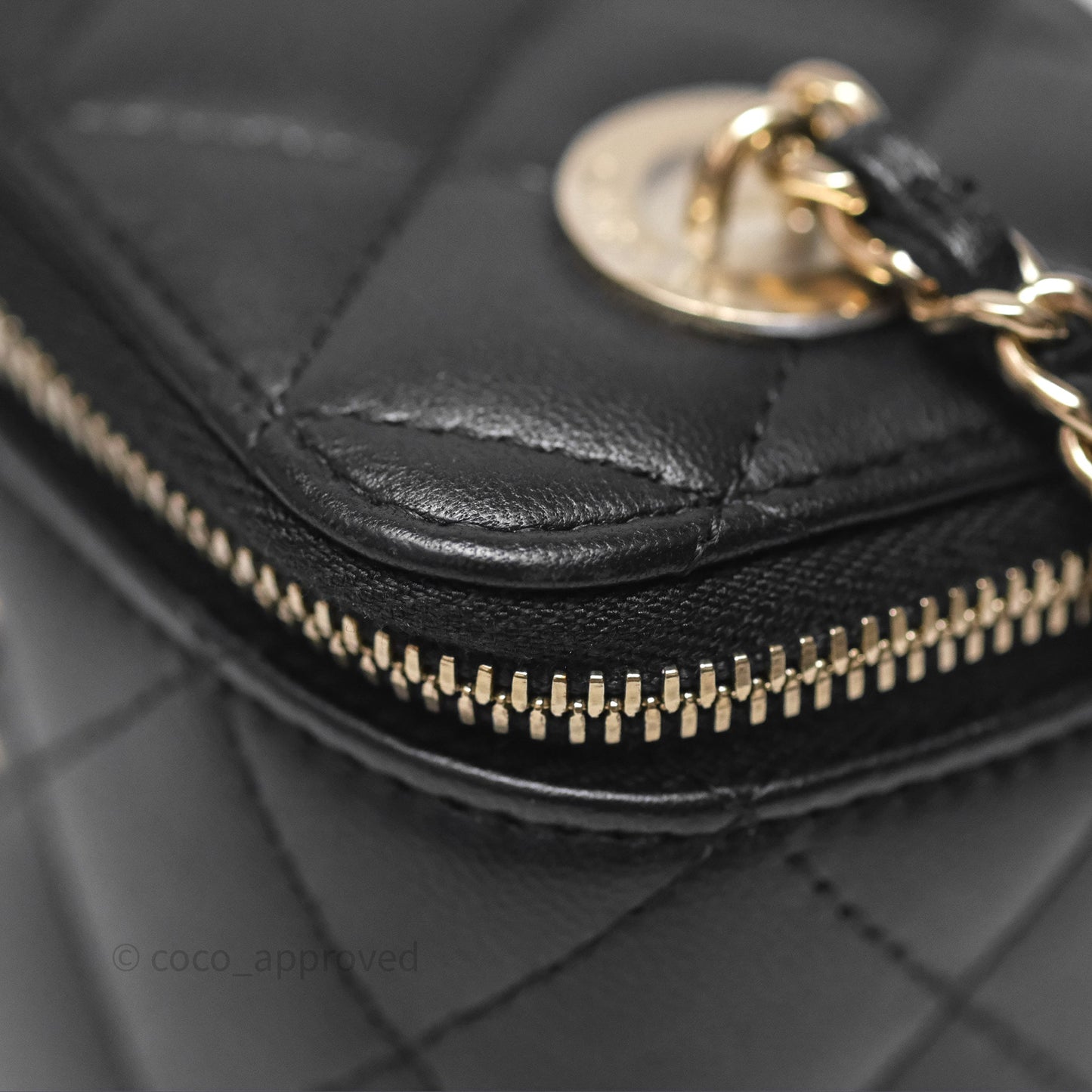 Chanel Mini Vanity With Pearl Chain Black Lambskin Gold Hardware