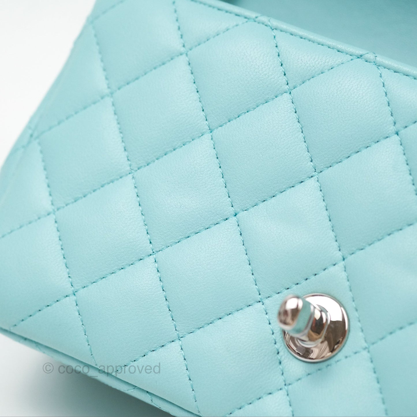 Chanel Quilted Mini Rectangular Flap Tiffany Blue Lambskin Silver Hardware