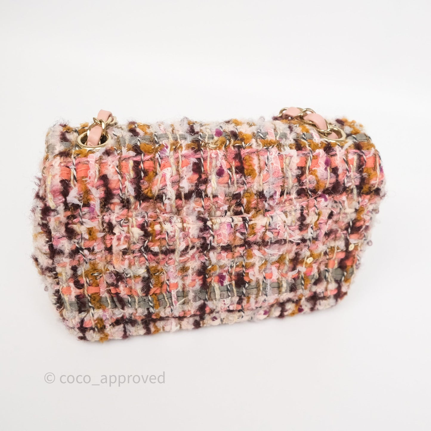 Chanel Mini Rectangular Pink Burgundy Tweed Gold Hardware 23K