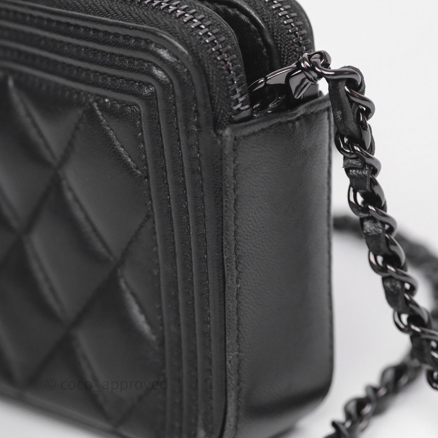 Chanel Boy Double Zip Clutch On Chain So Black Lambskin
