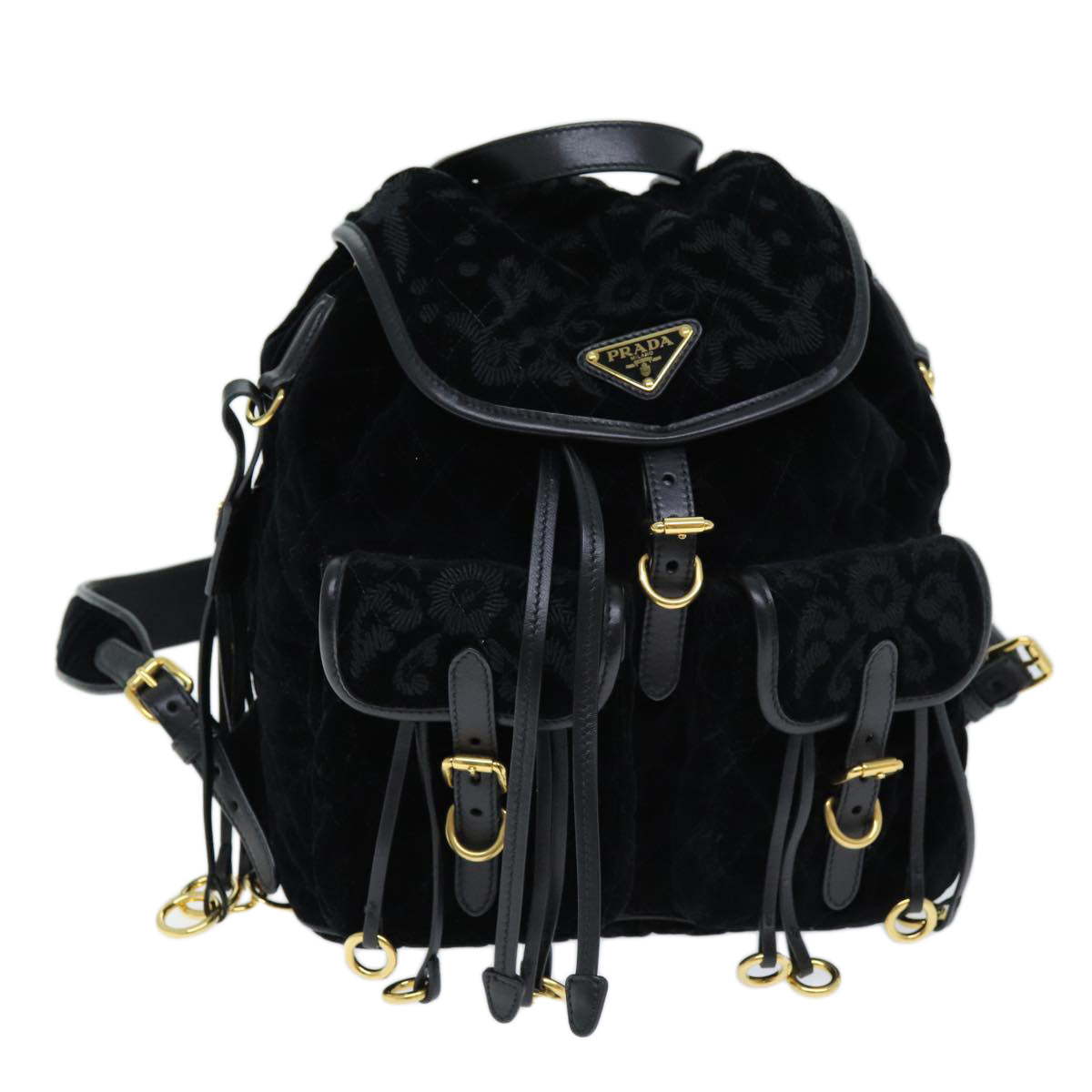 Luxury PradaQuilted Backpack Velor Black 73128A