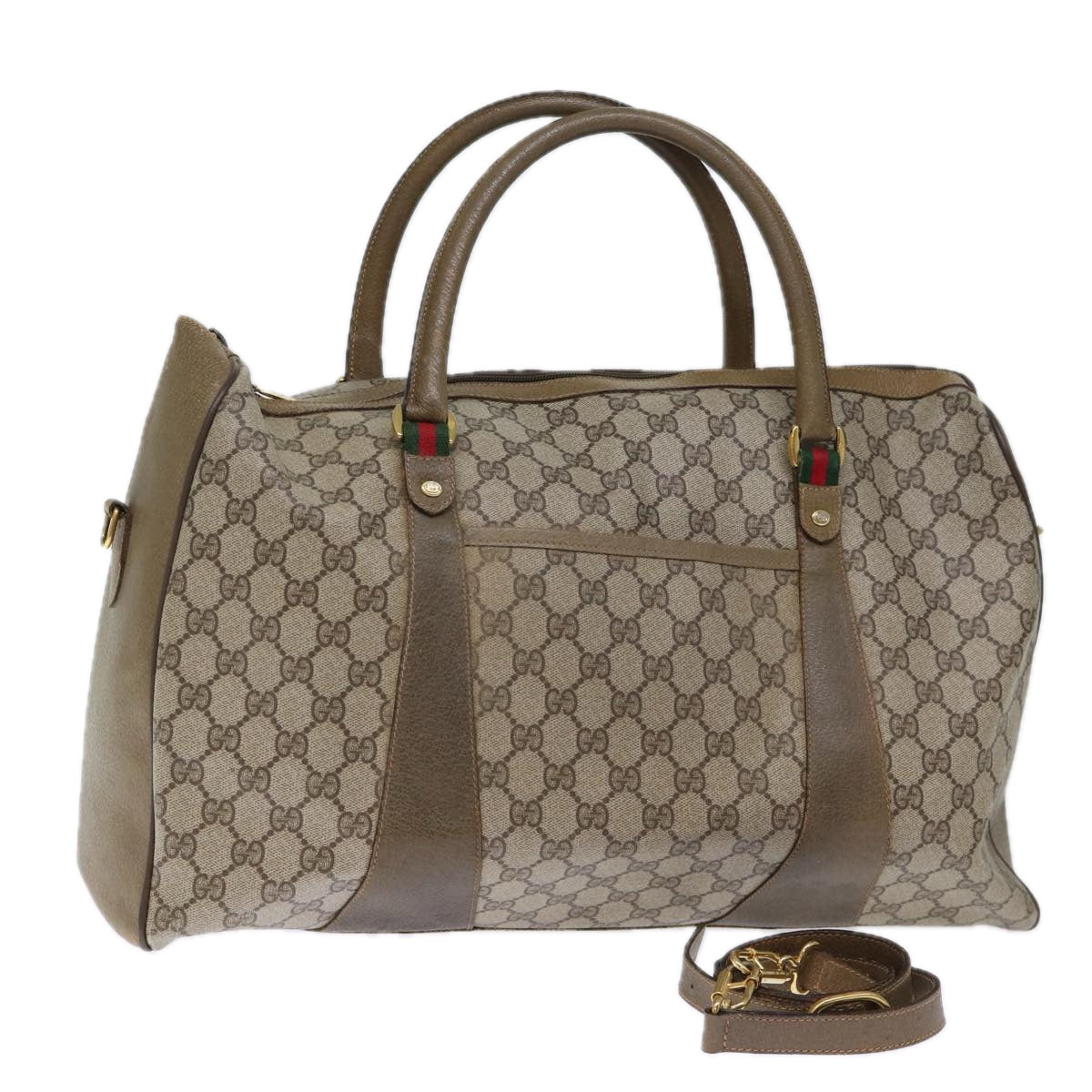 Luxury Gucci Trending 2025 GG Supreme Web Sherry Line Boston Bag PVC Beige Red 40 02 073  73139