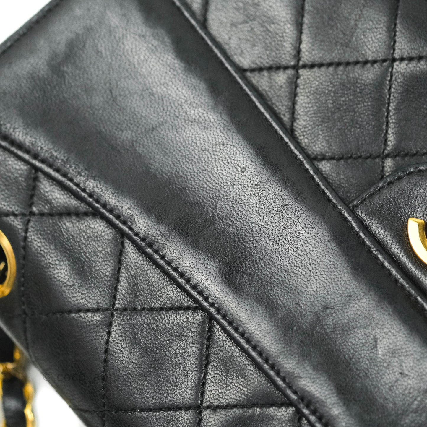 Chanel Vintage Flap Bag with Purse Pouch Black Lambskin 24K Gold Hardware