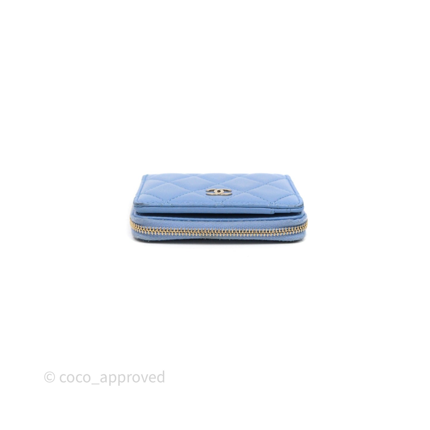 Chanel Classic Zipped Coin Purse Blue Lambskin Gold Hardware