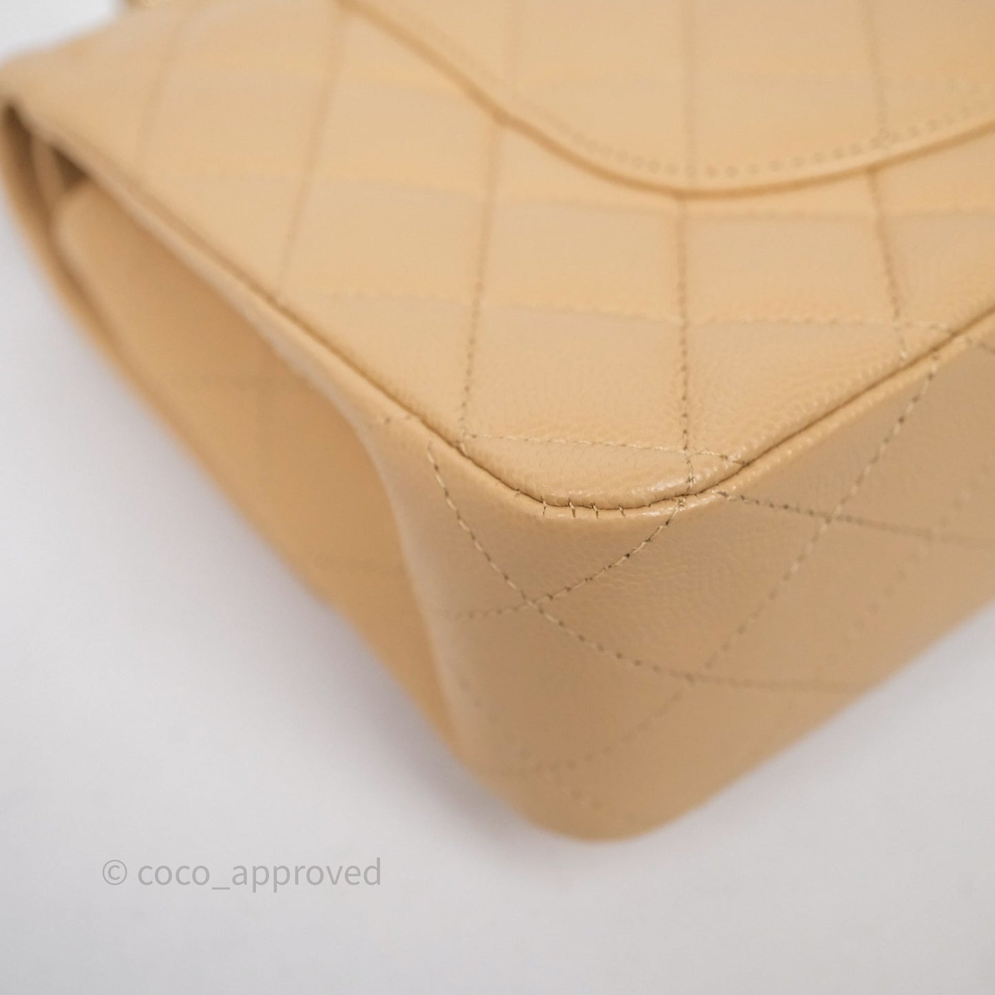 Chanel Classic M/L Medium Flap Quilted Beige Caviar Gold Hardware