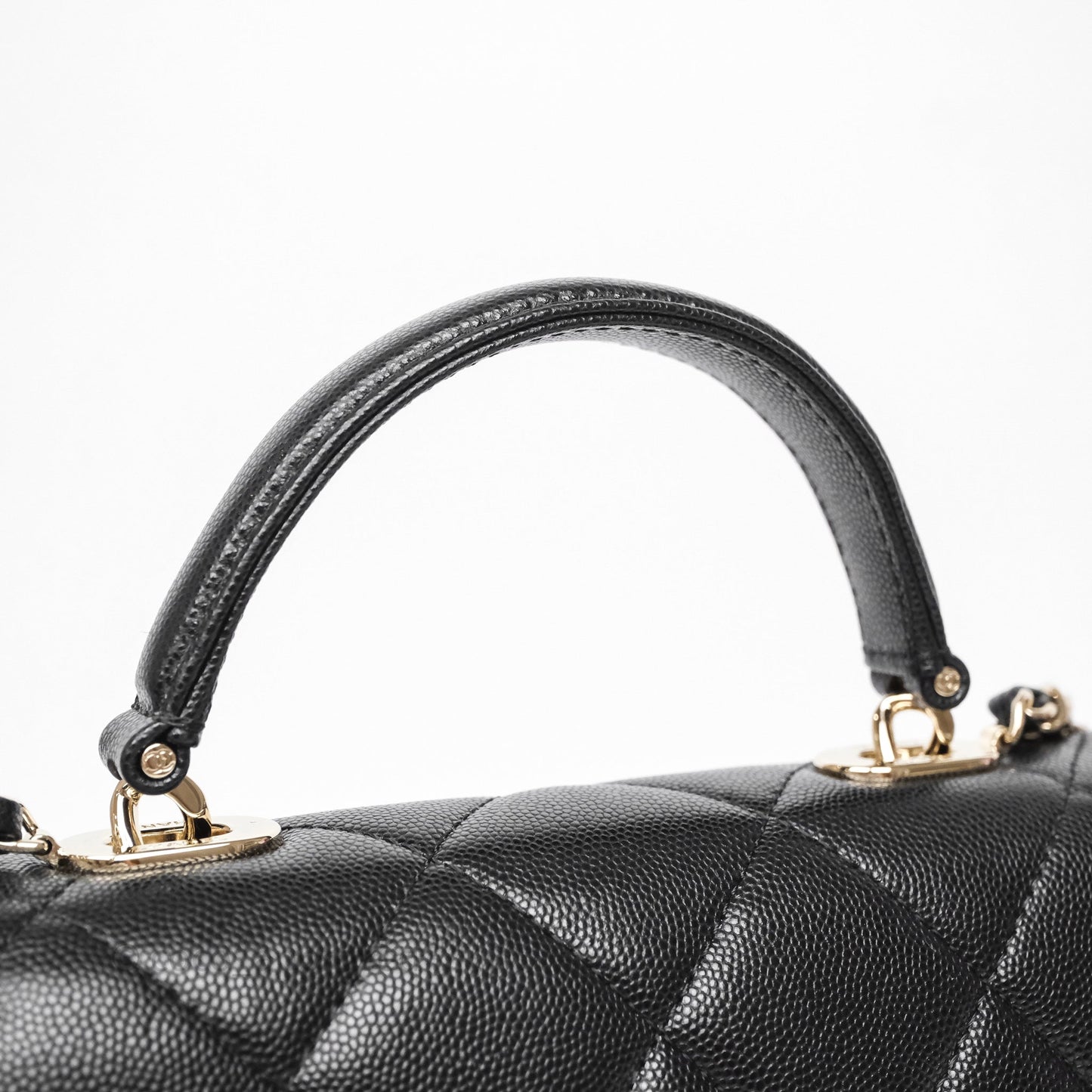 Chanel Quilted Small Top Handle Flap Bag Black Caviar Gold Hardware