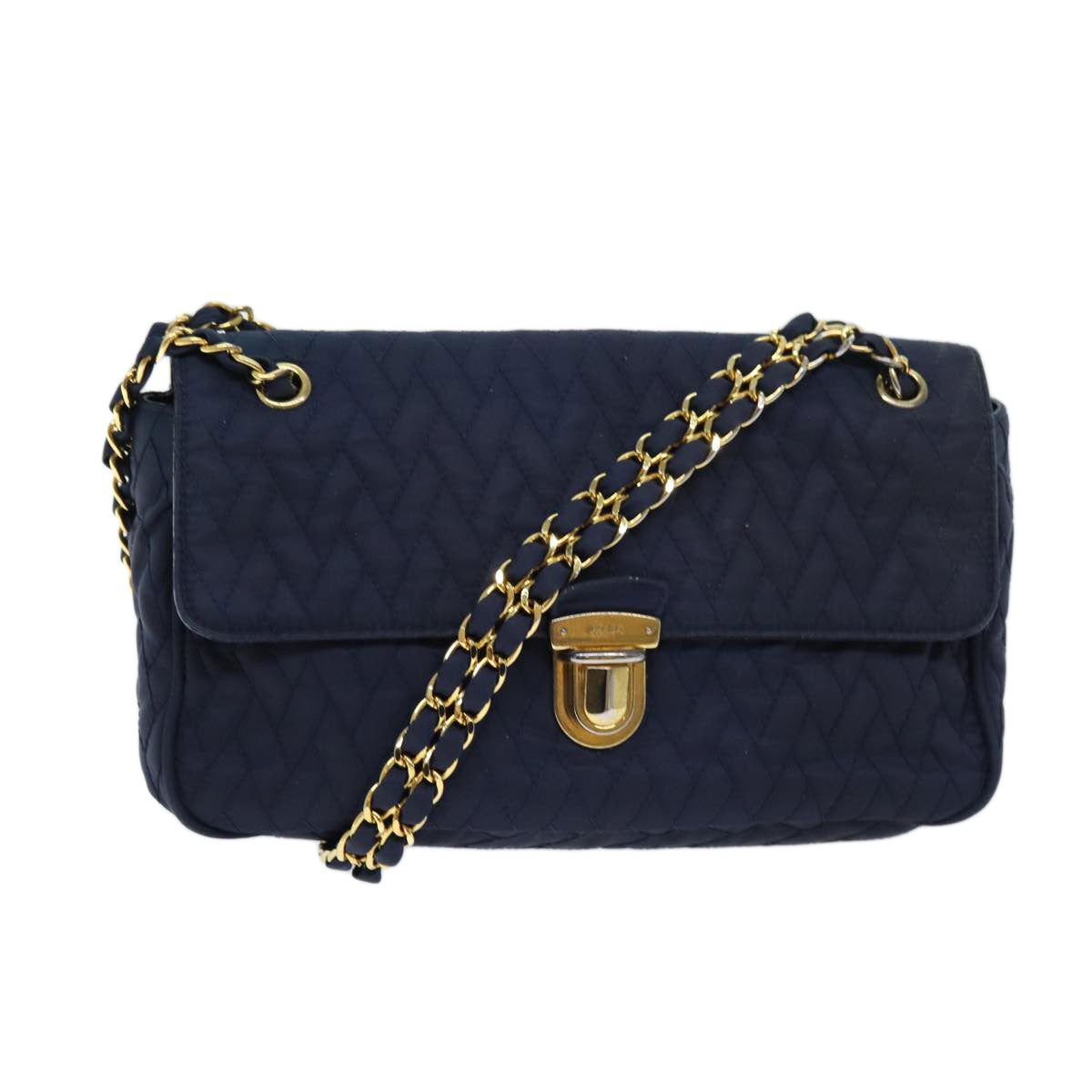 Luxury PradaChain Shoulder Bag Nylon Navy 73204