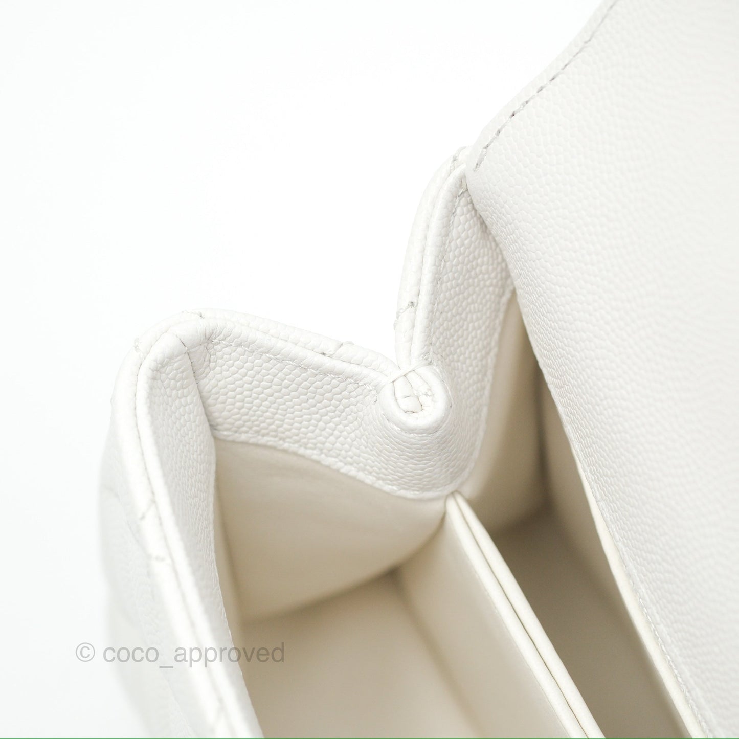 Chanel Small Quilted Coco Handle White Caviar Gold Hardware