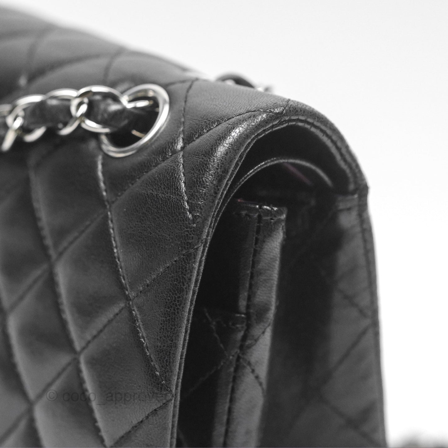 Chanel Classic M/L Medium Flap Quilted Black Lambskin Silver Hardware