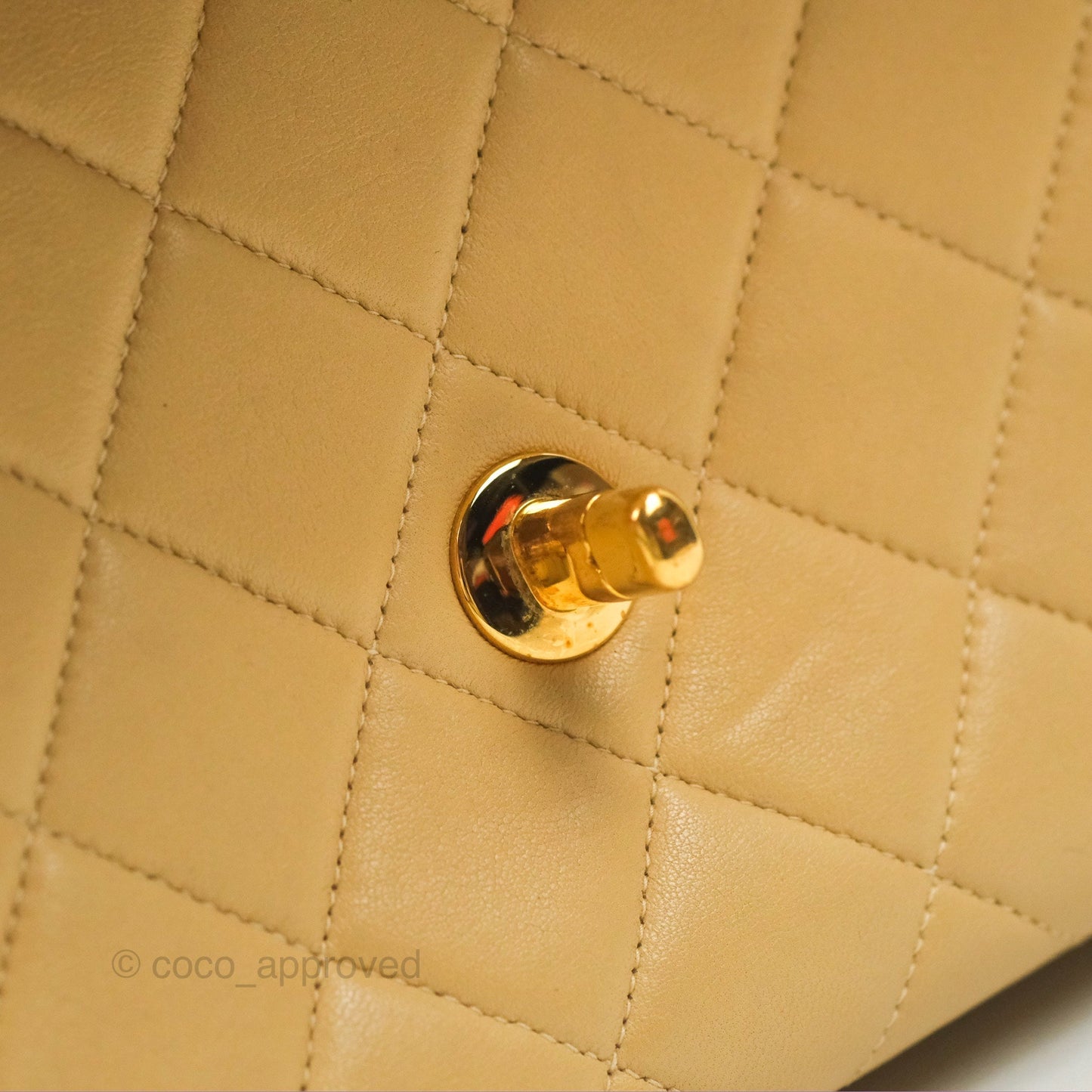 Chanel Vintage Double Sided Flap Bag Quilted Beige Lambskin Gold Hardware